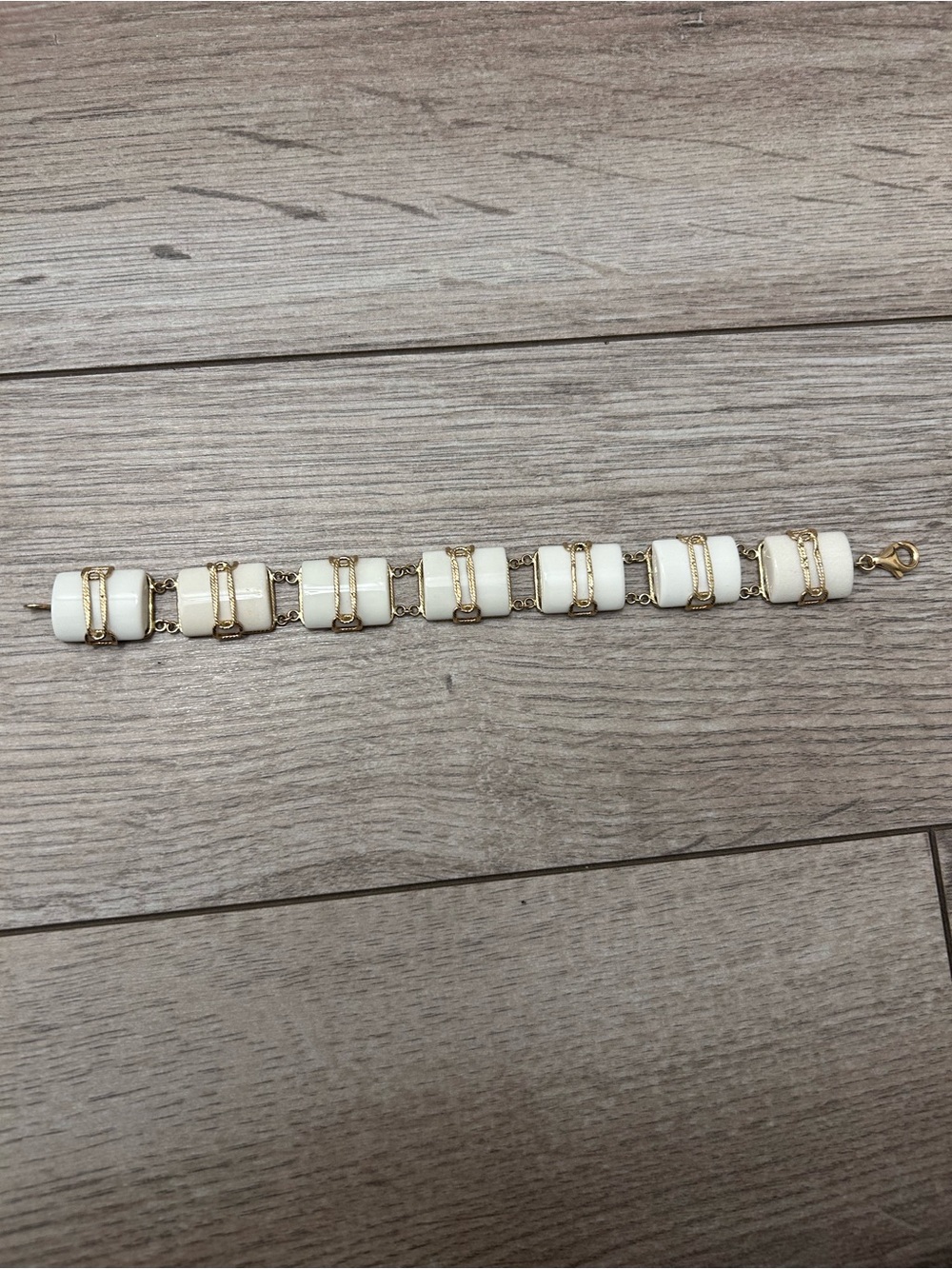 Milor 14kt Italy White and Gold Link Tile Bracelet Marble Style Link Gold Chain